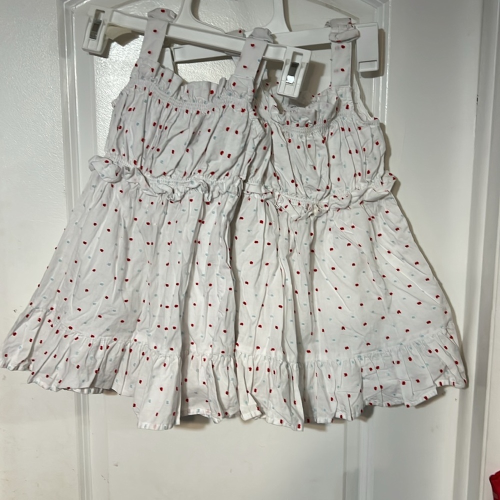 2 Beautiful Janie and Jack White Polka Dot Dress Size 3 perfect for twins girls